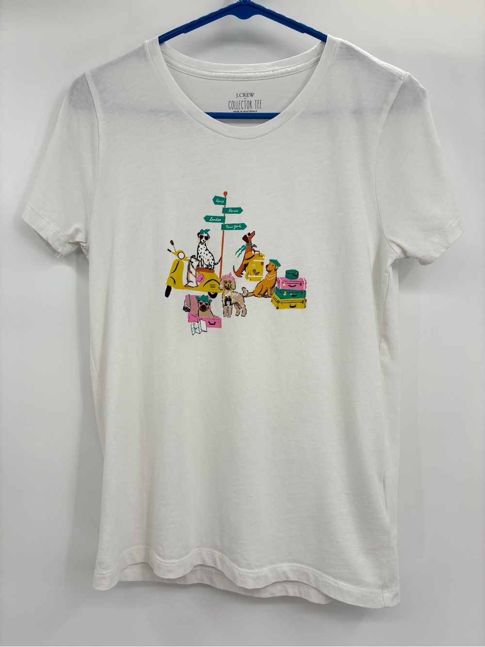 J Crew Factory Womens Collector Graphic Tee Shirt Top Traveling Paris Dogs Small